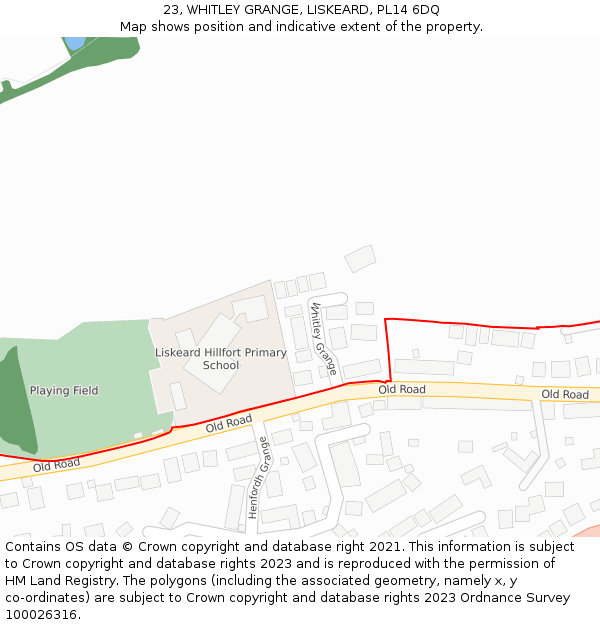 23, WHITLEY GRANGE, LISKEARD, PL14 6DQ: Location map and indicative extent of plot
