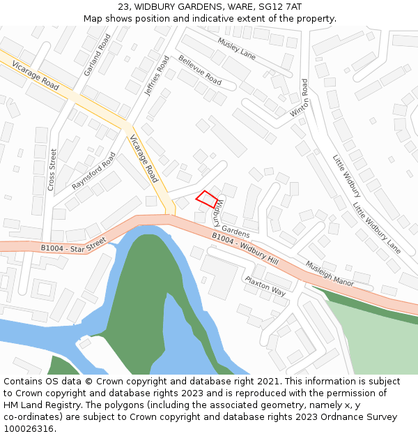 23, WIDBURY GARDENS, WARE, SG12 7AT: Location map and indicative extent of plot