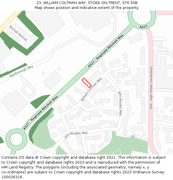 23, WILLIAM COLTMAN WAY, STOKE-ON-TRENT, ST6 5XB: Location map and indicative extent of plot