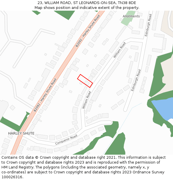 23, WILLIAM ROAD, ST LEONARDS-ON-SEA, TN38 8DE: Location map and indicative extent of plot