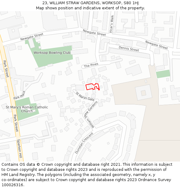 23, WILLIAM STRAW GARDENS, WORKSOP, S80 1HJ: Location map and indicative extent of plot