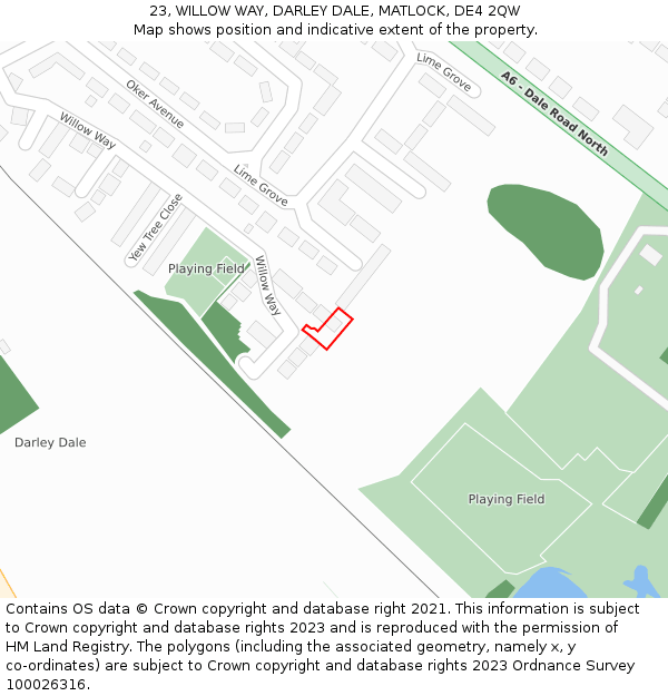 23, WILLOW WAY, DARLEY DALE, MATLOCK, DE4 2QW: Location map and indicative extent of plot