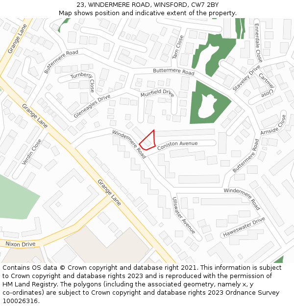 23, WINDERMERE ROAD, WINSFORD, CW7 2BY: Location map and indicative extent of plot