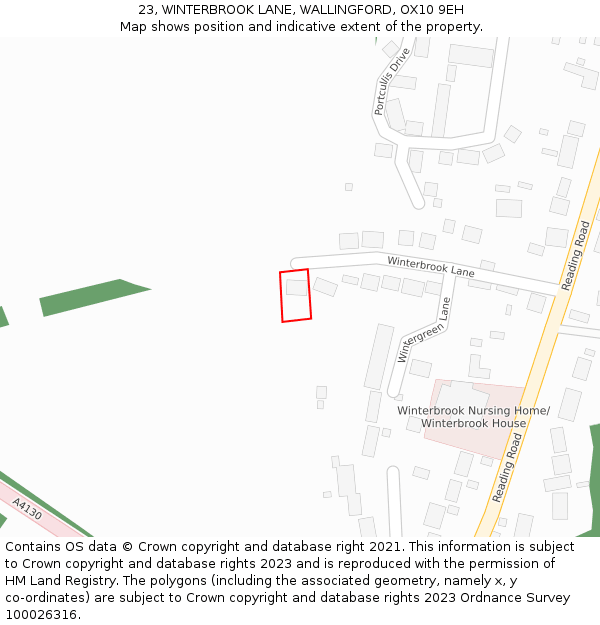 23, WINTERBROOK LANE, WALLINGFORD, OX10 9EH: Location map and indicative extent of plot