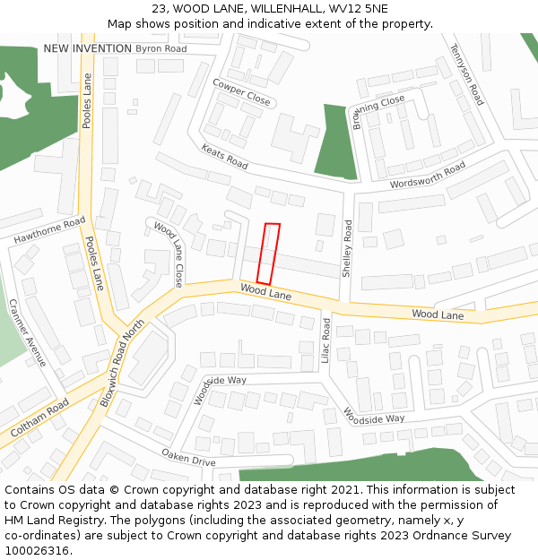 23, WOOD LANE, WILLENHALL, WV12 5NE: Location map and indicative extent of plot