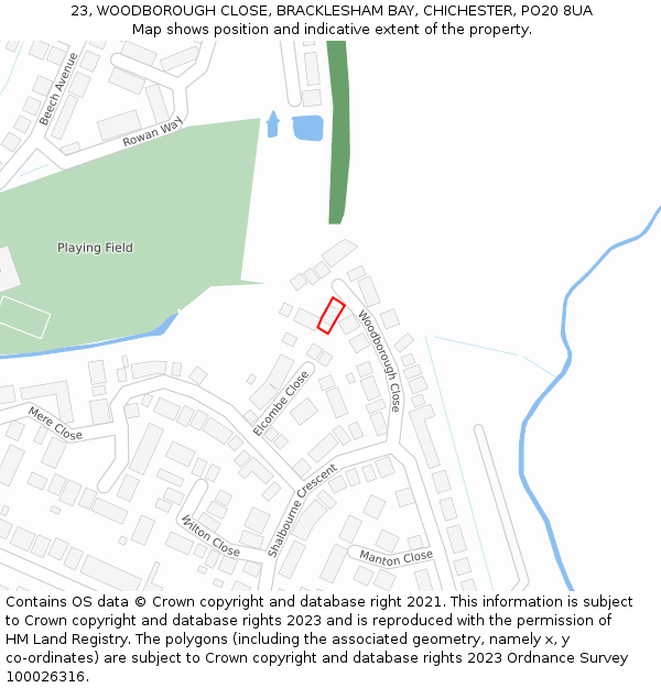 23, WOODBOROUGH CLOSE, BRACKLESHAM BAY, CHICHESTER, PO20 8UA: Location map and indicative extent of plot