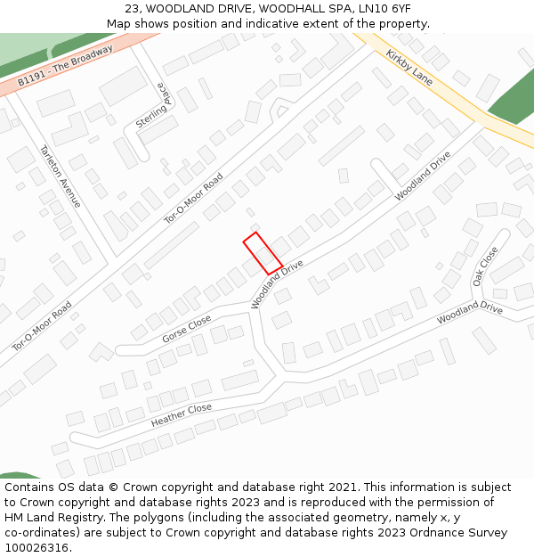 23, WOODLAND DRIVE, WOODHALL SPA, LN10 6YF: Location map and indicative extent of plot