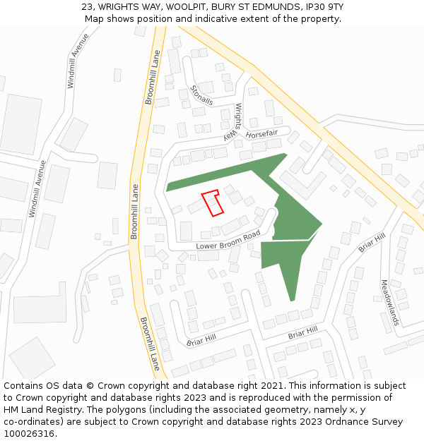 23, WRIGHTS WAY, WOOLPIT, BURY ST EDMUNDS, IP30 9TY: Location map and indicative extent of plot