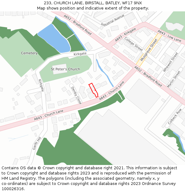 233, CHURCH LANE, BIRSTALL, BATLEY, WF17 9NX: Location map and indicative extent of plot