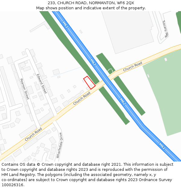 233, CHURCH ROAD, NORMANTON, WF6 2QX: Location map and indicative extent of plot