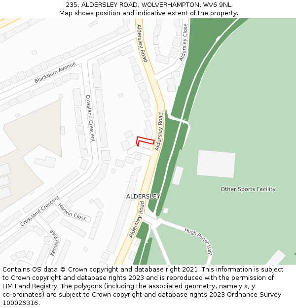 235, ALDERSLEY ROAD, WOLVERHAMPTON, WV6 9NL: Location map and indicative extent of plot
