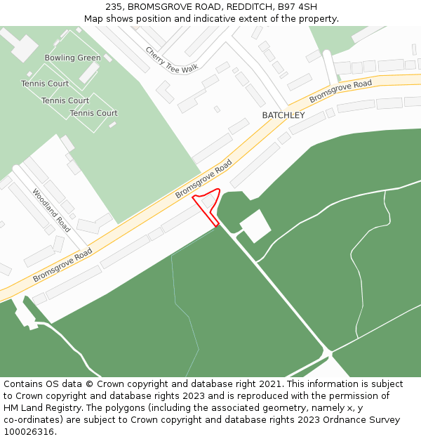 235, BROMSGROVE ROAD, REDDITCH, B97 4SH: Location map and indicative extent of plot