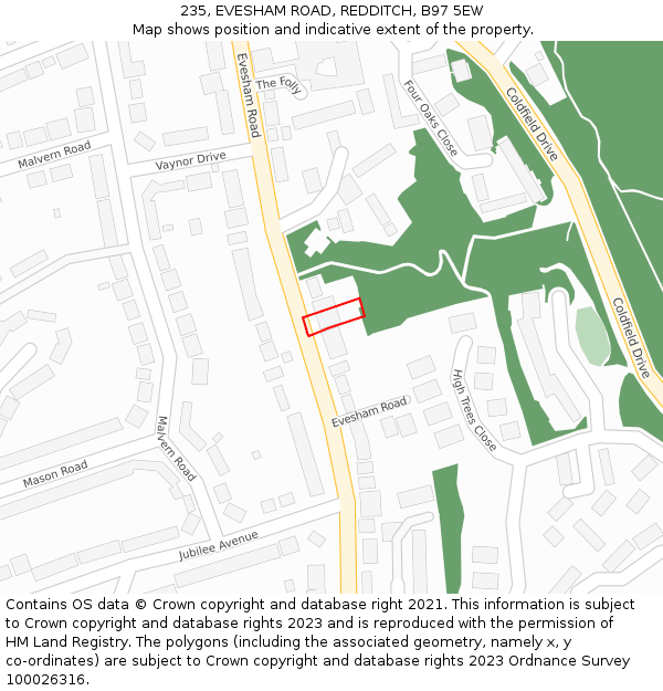 235, EVESHAM ROAD, REDDITCH, B97 5EW: Location map and indicative extent of plot