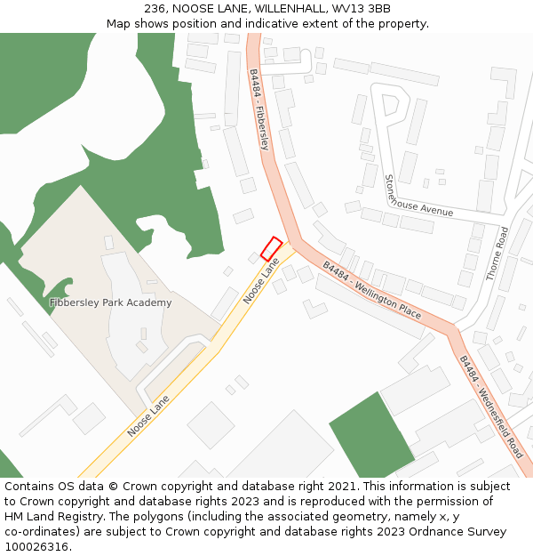 236, NOOSE LANE, WILLENHALL, WV13 3BB: Location map and indicative extent of plot