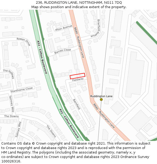 236, RUDDINGTON LANE, NOTTINGHAM, NG11 7DQ: Location map and indicative extent of plot