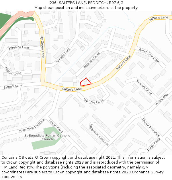 236, SALTERS LANE, REDDITCH, B97 6JG: Location map and indicative extent of plot