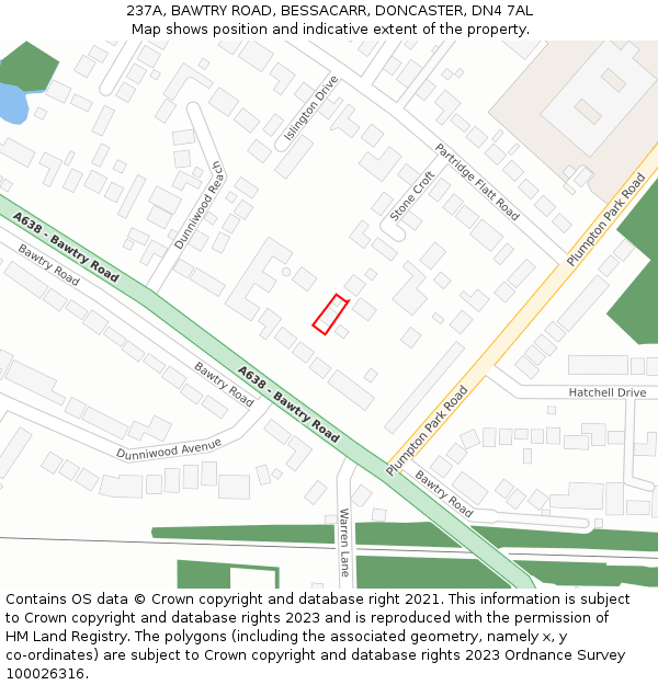 237A, BAWTRY ROAD, BESSACARR, DONCASTER, DN4 7AL: Location map and indicative extent of plot