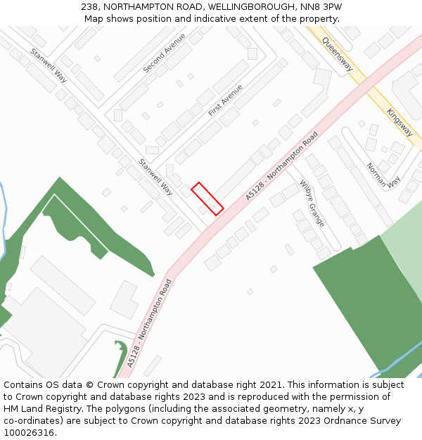 238, NORTHAMPTON ROAD, WELLINGBOROUGH, NN8 3PW: Location map and indicative extent of plot