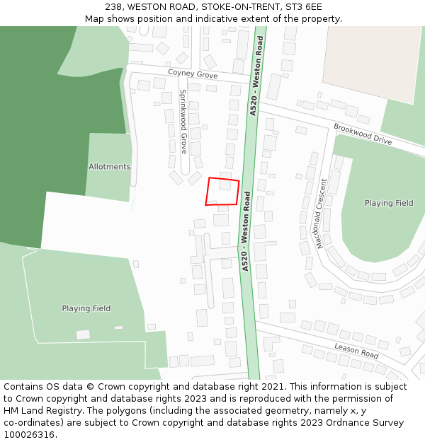238, WESTON ROAD, STOKE-ON-TRENT, ST3 6EE: Location map and indicative extent of plot