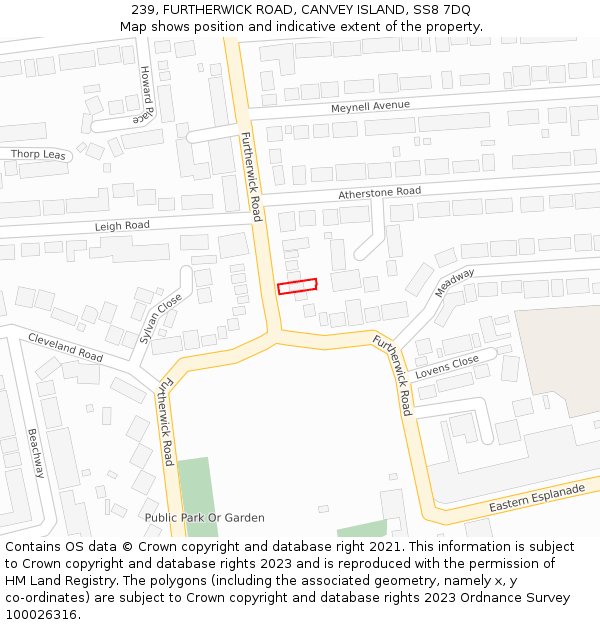 239, FURTHERWICK ROAD, CANVEY ISLAND, SS8 7DQ: Location map and indicative extent of plot