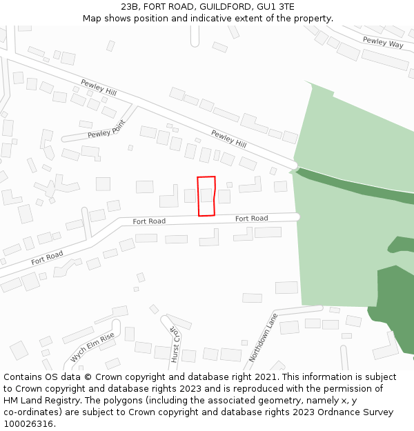 23B, FORT ROAD, GUILDFORD, GU1 3TE: Location map and indicative extent of plot