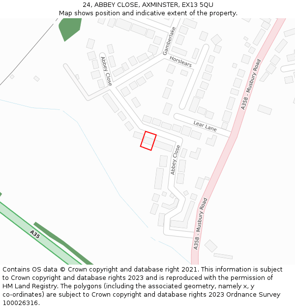 24, ABBEY CLOSE, AXMINSTER, EX13 5QU: Location map and indicative extent of plot
