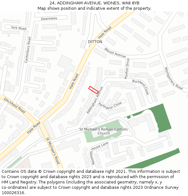 24, ADDINGHAM AVENUE, WIDNES, WA8 8YB: Location map and indicative extent of plot