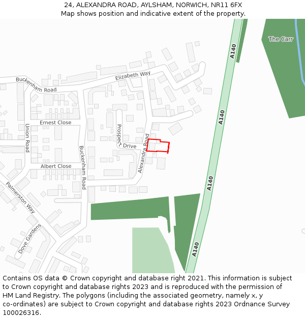 24, ALEXANDRA ROAD, AYLSHAM, NORWICH, NR11 6FX: Location map and indicative extent of plot