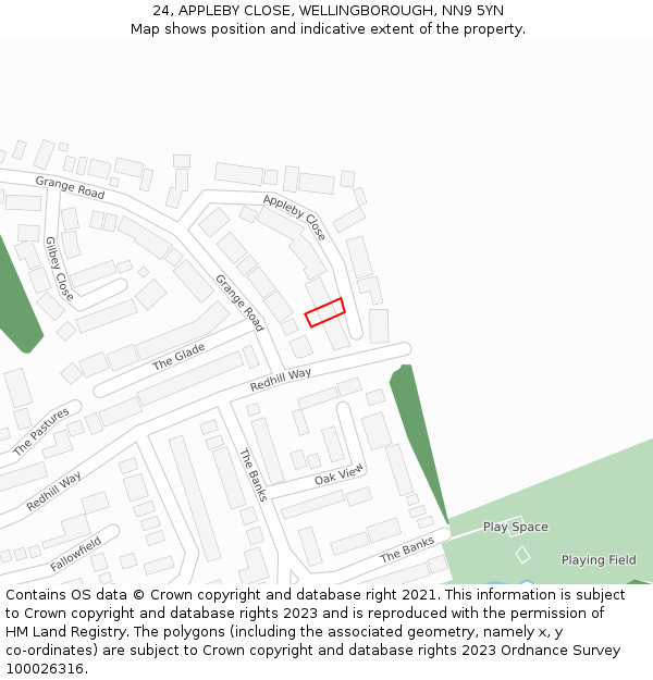 24, APPLEBY CLOSE, WELLINGBOROUGH, NN9 5YN: Location map and indicative extent of plot