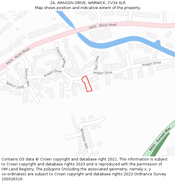 24, ARAGON DRIVE, WARWICK, CV34 6LR: Location map and indicative extent of plot