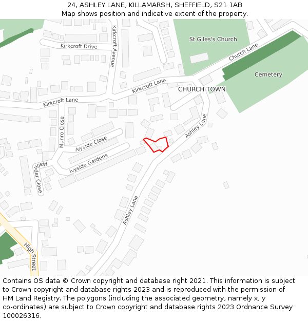 24, ASHLEY LANE, KILLAMARSH, SHEFFIELD, S21 1AB: Location map and indicative extent of plot