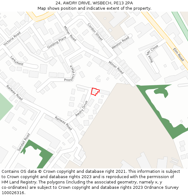 24, AWDRY DRIVE, WISBECH, PE13 2PA: Location map and indicative extent of plot