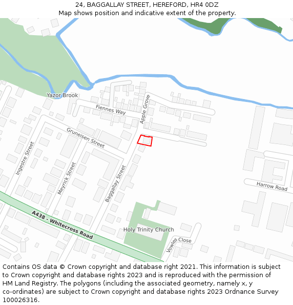 24, BAGGALLAY STREET, HEREFORD, HR4 0DZ: Location map and indicative extent of plot