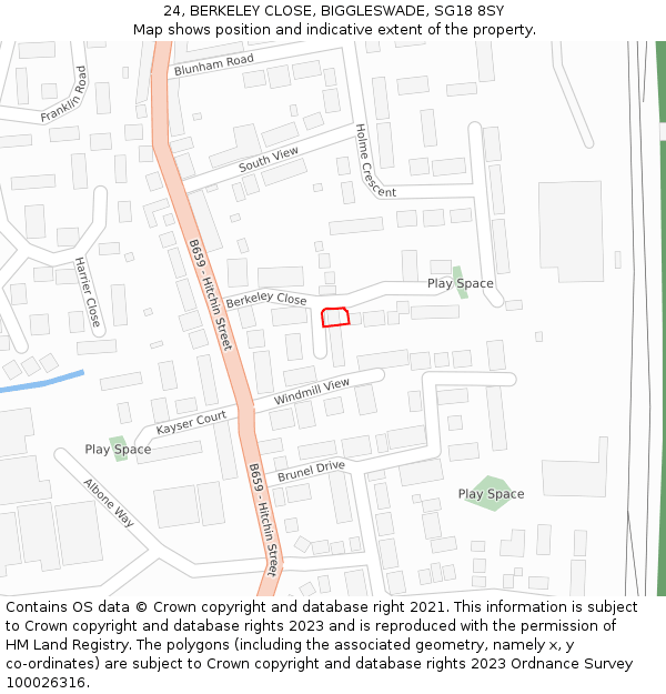 24, BERKELEY CLOSE, BIGGLESWADE, SG18 8SY: Location map and indicative extent of plot