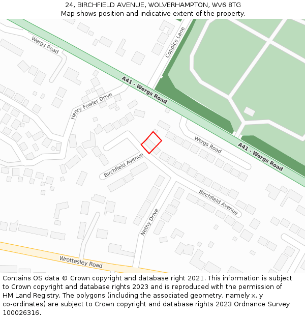 24, BIRCHFIELD AVENUE, WOLVERHAMPTON, WV6 8TG: Location map and indicative extent of plot