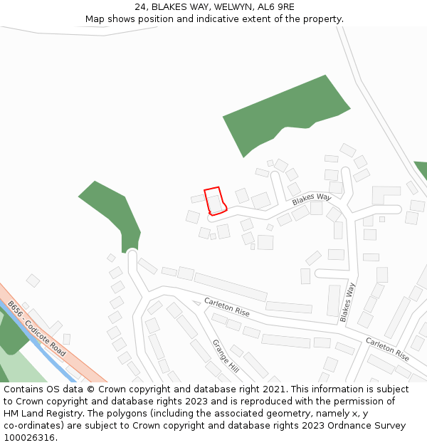 24, BLAKES WAY, WELWYN, AL6 9RE: Location map and indicative extent of plot