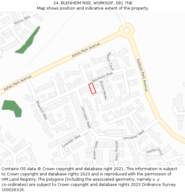 24, BLENHEIM RISE, WORKSOP, S81 7NE: Location map and indicative extent of plot