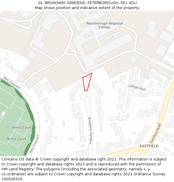 24, BROADWAY GARDENS, PETERBOROUGH, PE1 4DU: Location map and indicative extent of plot