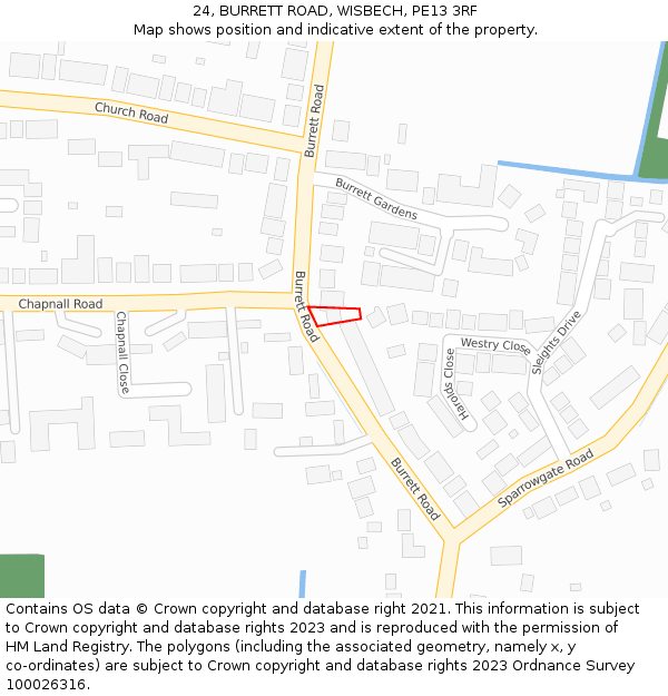 24, BURRETT ROAD, WISBECH, PE13 3RF: Location map and indicative extent of plot
