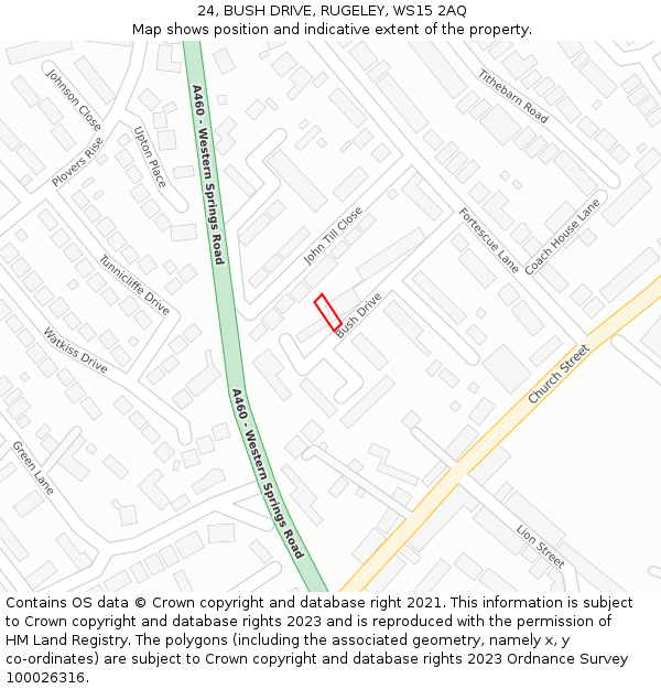 24, BUSH DRIVE, RUGELEY, WS15 2AQ: Location map and indicative extent of plot