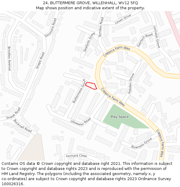 24, BUTTERMERE GROVE, WILLENHALL, WV12 5FQ: Location map and indicative extent of plot