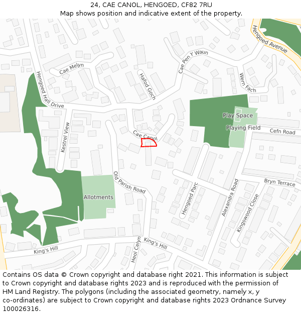 24, CAE CANOL, HENGOED, CF82 7RU: Location map and indicative extent of plot