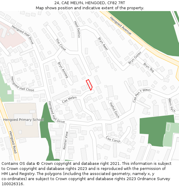 24, CAE MELYN, HENGOED, CF82 7RT: Location map and indicative extent of plot