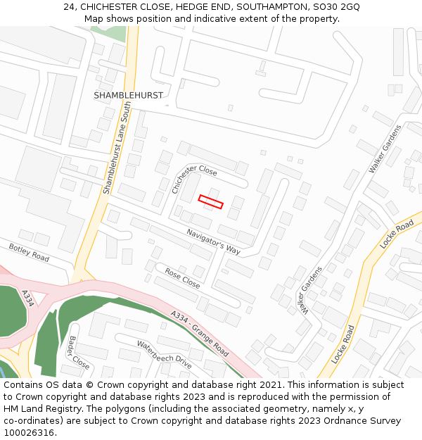 24, CHICHESTER CLOSE, HEDGE END, SOUTHAMPTON, SO30 2GQ: Location map and indicative extent of plot