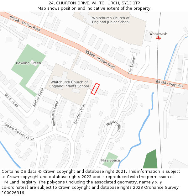 24, CHURTON DRIVE, WHITCHURCH, SY13 1TP: Location map and indicative extent of plot