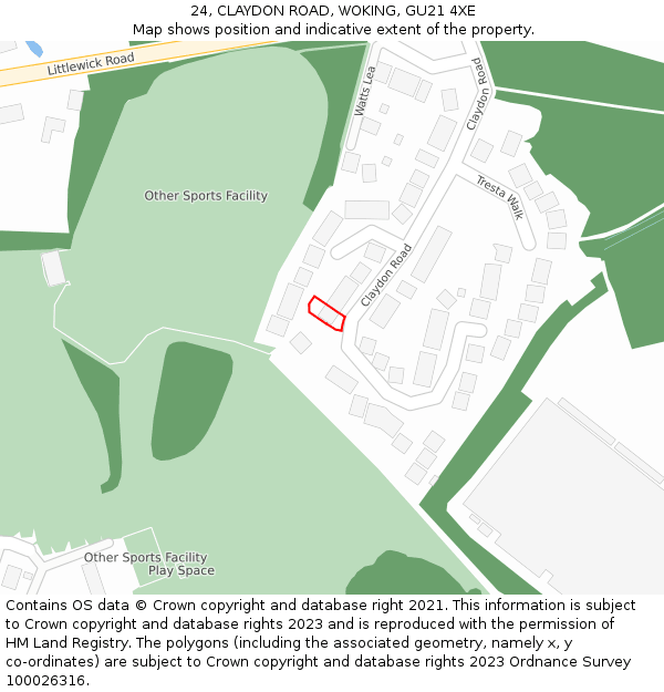 24, CLAYDON ROAD, WOKING, GU21 4XE: Location map and indicative extent of plot