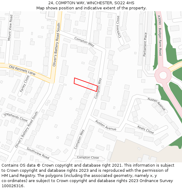 24, COMPTON WAY, WINCHESTER, SO22 4HS: Location map and indicative extent of plot