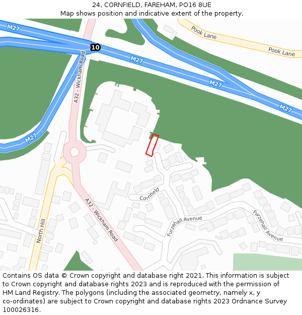 24, CORNFIELD, FAREHAM, PO16 8UE: Location map and indicative extent of plot