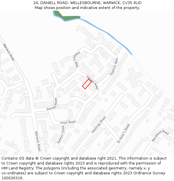 24, DANIELL ROAD, WELLESBOURNE, WARWICK, CV35 9UD: Location map and indicative extent of plot