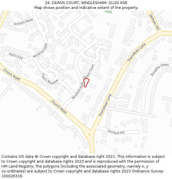 24, DEANS COURT, WINDLESHAM, GU20 6QE: Location map and indicative extent of plot